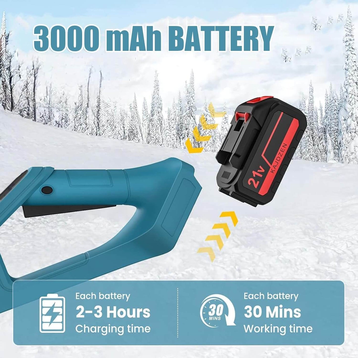Trådløs snøfreser på 12 tommer med 2 batterier